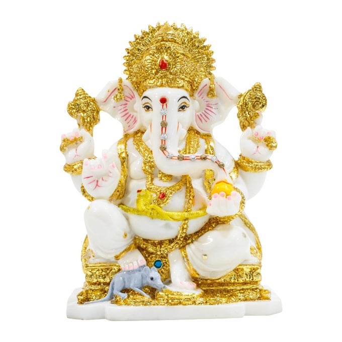 GANESH IDOL FOR HOME GANPATI MURTI GANESHA IDOL WITH GOLDEN ACCENTS FOR HOME DECOR OFFICE DESK DOOR ENTRANCE HOME PUJA LIVING ROOM HOUSE WARMING GIFT BIG SIZE