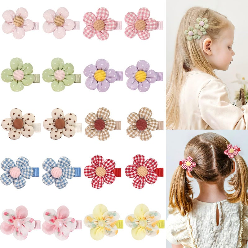 BBgifts 20 Pcs Boutique Baby Girl Hair Clips with Flowers, 2 inches Hair Bow Clips for Toddler Girls 10 Colors, Non Slip Little Girls Hair Accessories for Thin Thick Hair - Image 1