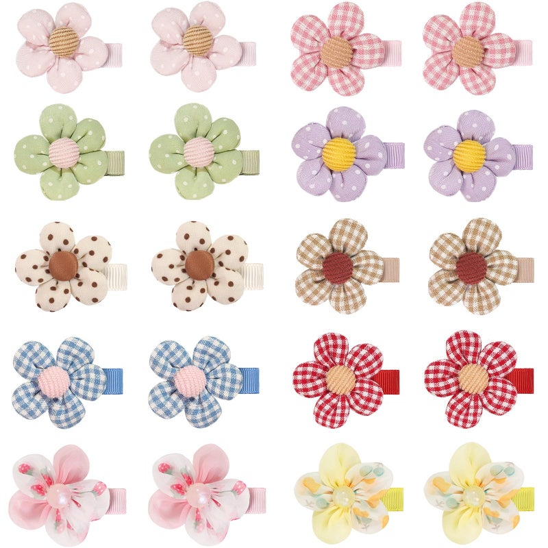 BBgifts 20 Pcs Boutique Baby Girl Hair Clips with Flowers, 2 inches Hair Bow Clips for Toddler Girls 10 Colors, Non Slip Little Girls Hair Accessories for Thin Thick Hair - Image 5