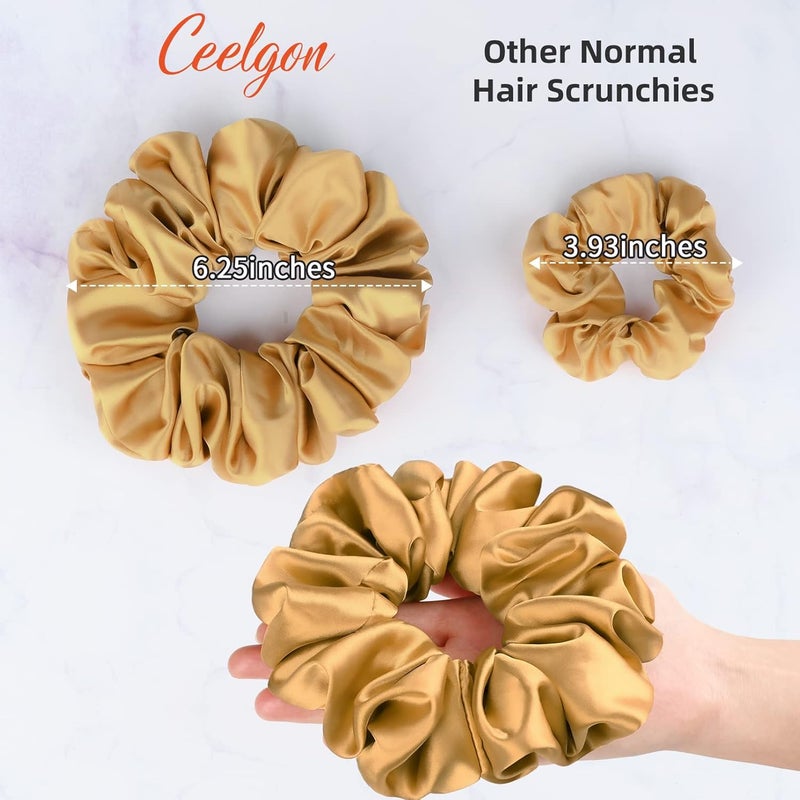 CEELGON Brown Black Big Satin Scrunchies for Women 6.3Inches Large Scrunchie Coffee Satin Oversized Thick Elastic Hair Ties Jumbo Hair Scrunchies 6 Pack (black,coffee, champagne,brown,grey,dark brown) - Image 2