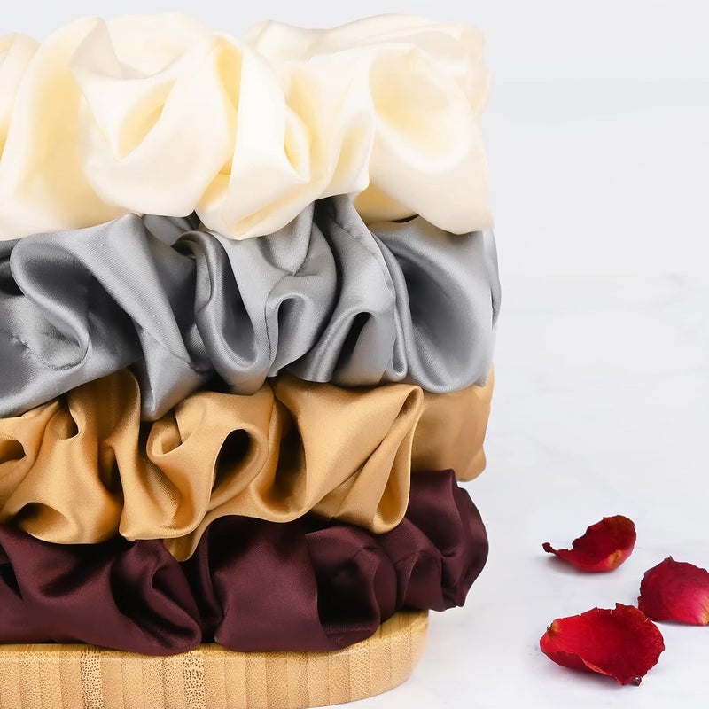 CEELGON Brown Black Big Satin Scrunchies for Women 6.3Inches Large Scrunchie Coffee Satin Oversized Thick Elastic Hair Ties Jumbo Hair Scrunchies 6 Pack (black,coffee, champagne,brown,grey,dark brown) - Image 5