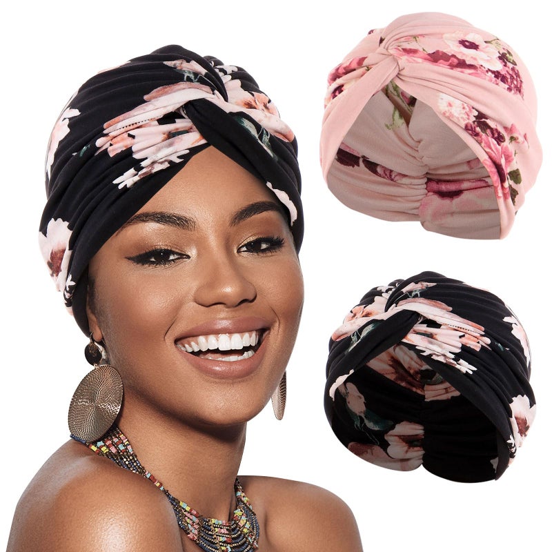 XEPST 2 Pieces Women's Turban Chemotherapy Chemotherapy Headwear Chemotherapy Women African Elastic Hat Turban Hair Night Hat for Hair Loss Women - Image 1