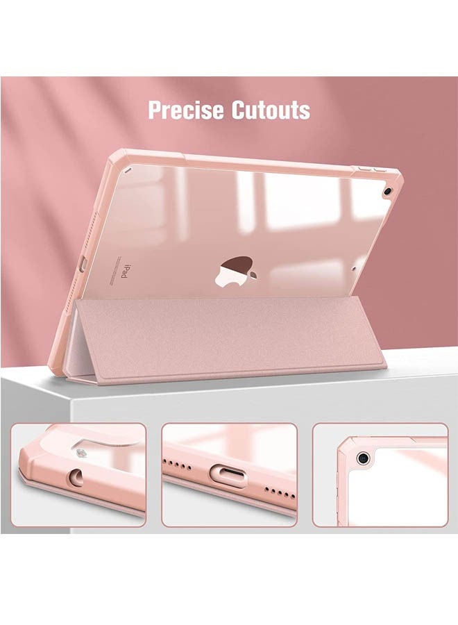 Rock Pow - Protective Case Cover For Apple iPad 10.2 inch (2021/2020/2019) Generation with Pencil Holder, [Support Apple Pencil Charging and Touch ID], Clear Transparent Case with Auto Wake/Sleep,Pink - Image 1