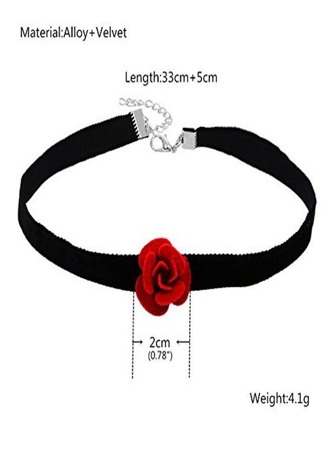 إيلاندي قلادة إيلاندي من المخمل الأسود، قطعة واحدة، مزينة بقلادة وردة حمراء بتصميم كلاسيكي، سلسلة ترقوة، قلادة ترقوة، زينة مثالية، هدية رائعة للسيدات والفتيات - Image 4