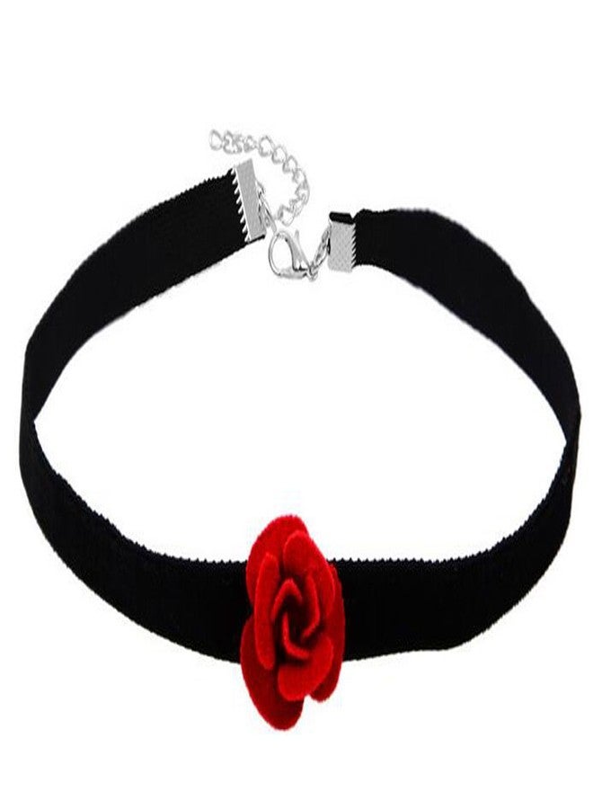 إيلاندي قلادة إيلاندي من المخمل الأسود، قطعة واحدة، مزينة بقلادة وردة حمراء بتصميم كلاسيكي، سلسلة ترقوة، قلادة ترقوة، زينة مثالية، هدية رائعة للسيدات والفتيات - Image 1