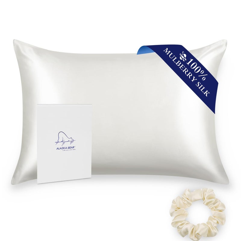 ALASKA BEAR Natural Silk Travel Pillowcase Toddler 14x18 Inches, Hypoallergenic, 100% Mulberry Silk Pillow Case Cover with Zipper (1pc, Natural White) - Image 1