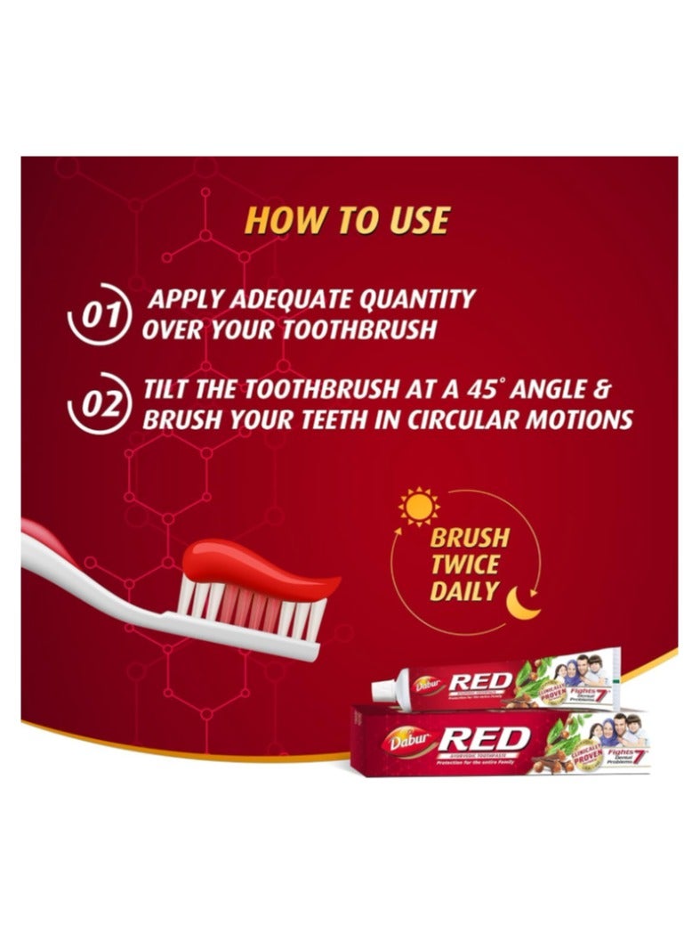 دابر معجون أسنان أيورفيدي أحمر للأسنان واللثة، عبوة من قطعتين، 200 غرام - Image 2