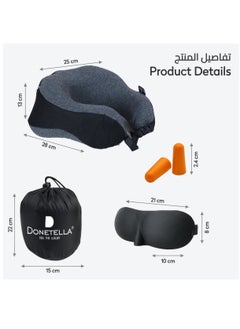 Donetella Travel Pillow: 1-Piece Memory Foam Neck Pillow, Light Weight, Comfortable Suitable For Airplane Travel and Gifting With Ear Plugs, Eye Mask, And Luxury Mesh Bag Black  - Image 3