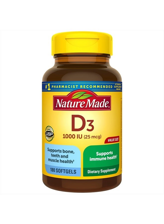 Nature Made D3 1000 IU (25 mcg) Bone, Teeth, Muscle Health, 180 Softgels - Image 1