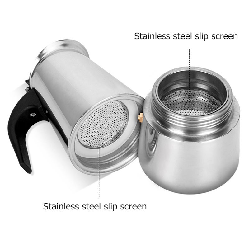 Coffee Maker 300ml Silver Flow Eagle Mouth Spout Coffee Pot - Heat-Resistant Comfort Grip Metal Filter Coffee Pot for Stovetop Home Brewing - Image 3