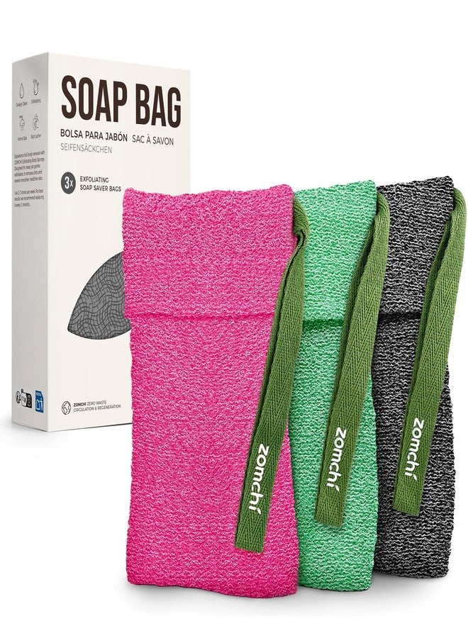 ZOMCHI 3 Pack Exfoliating Soap Bag, Body Scrubber Sponge, Soap Savers for Bar Soap, Soap Bar Pouch for Deep Exfoliation - Image 1