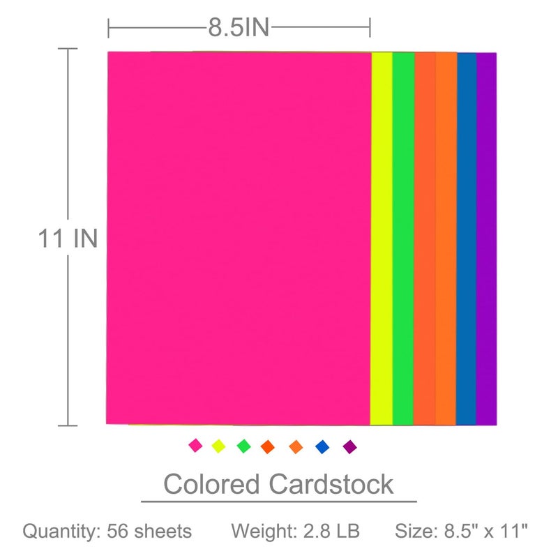 Magecubiku Colored Cardstock 8.5 in x 11 in,56 Sheet Fluorescent Neon Index Paper 250 GSM/90 LB HeavyWeight Card Stock Set of 7 Colors for Cutting DIY Art Craft - Image 2