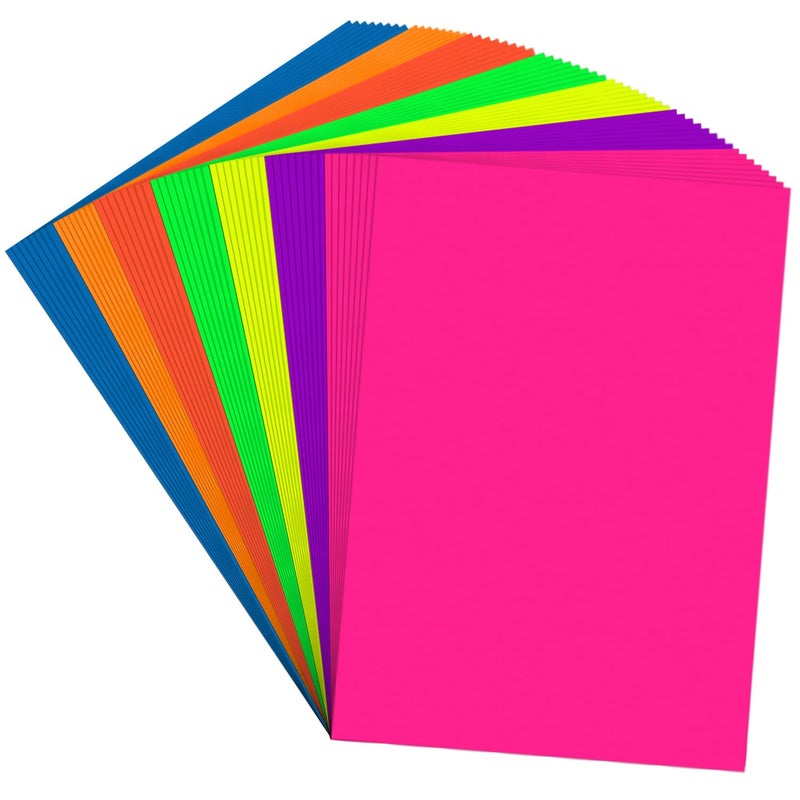 Magecubiku Colored Cardstock 8.5 in x 11 in,56 Sheet Fluorescent Neon Index Paper 250 GSM/90 LB HeavyWeight Card Stock Set of 7 Colors for Cutting DIY Art Craft - Image 1