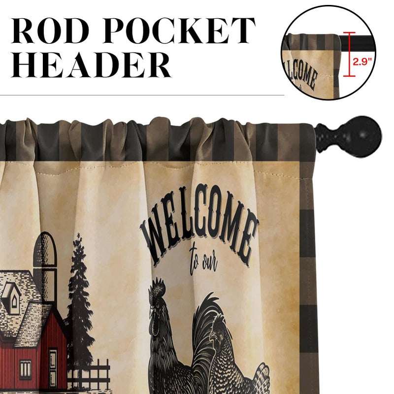 Tayney Farmhouse Rooster Kitchen Window Curtains Valance and Tier Set 36 Inch, Vintage Chicken Rod Pocket Short Tier Curtain for Bathroom, Rustic Small Cafe Drapes for Kitchen Decor - Image 3