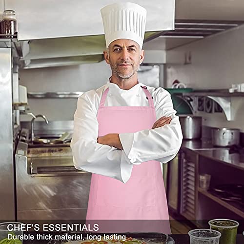 Jubatus 2 Pack 100% Cotton Aprons with 2 Pockets Cooking Chef Kitchen Adjustable Bib Apron for Women Men, Pink - Image 4
