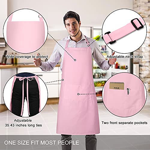 Jubatus 2 Pack 100% Cotton Aprons with 2 Pockets Cooking Chef Kitchen Adjustable Bib Apron for Women Men, Pink - Image 2
