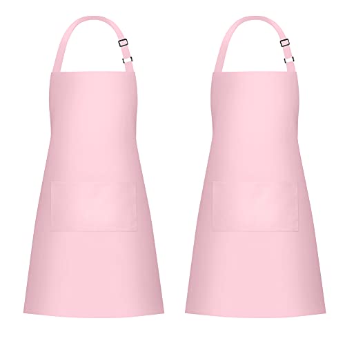 Jubatus 2 Pack 100% Cotton Aprons with 2 Pockets Cooking Chef Kitchen Adjustable Bib Apron for Women Men, Pink - Image 1