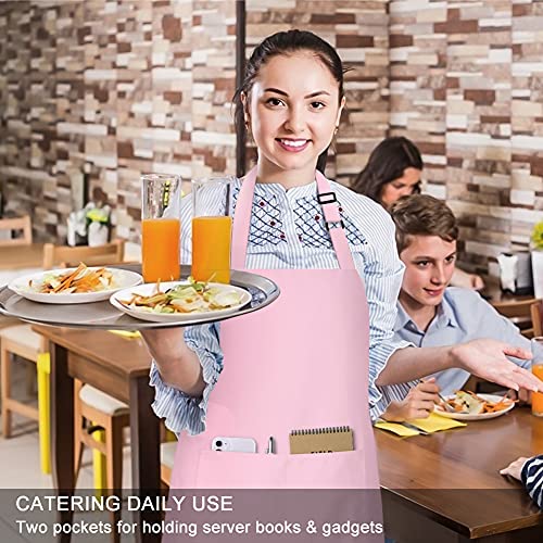Jubatus 2 Pack 100% Cotton Aprons with 2 Pockets Cooking Chef Kitchen Adjustable Bib Apron for Women Men, Pink - Image 5