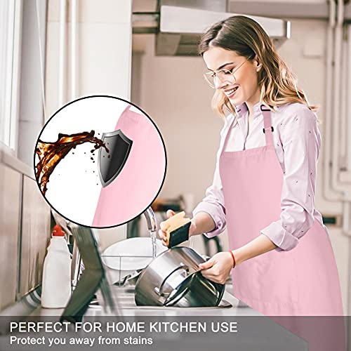 Jubatus 2 Pack 100% Cotton Aprons with 2 Pockets Cooking Chef Kitchen Adjustable Bib Apron for Women Men, Pink - Image 3