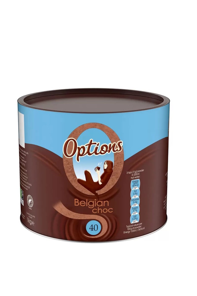 Options Instant Belgian Chocolate Drinking | Cocoa Powder | Hot Chocolate 1 kg 