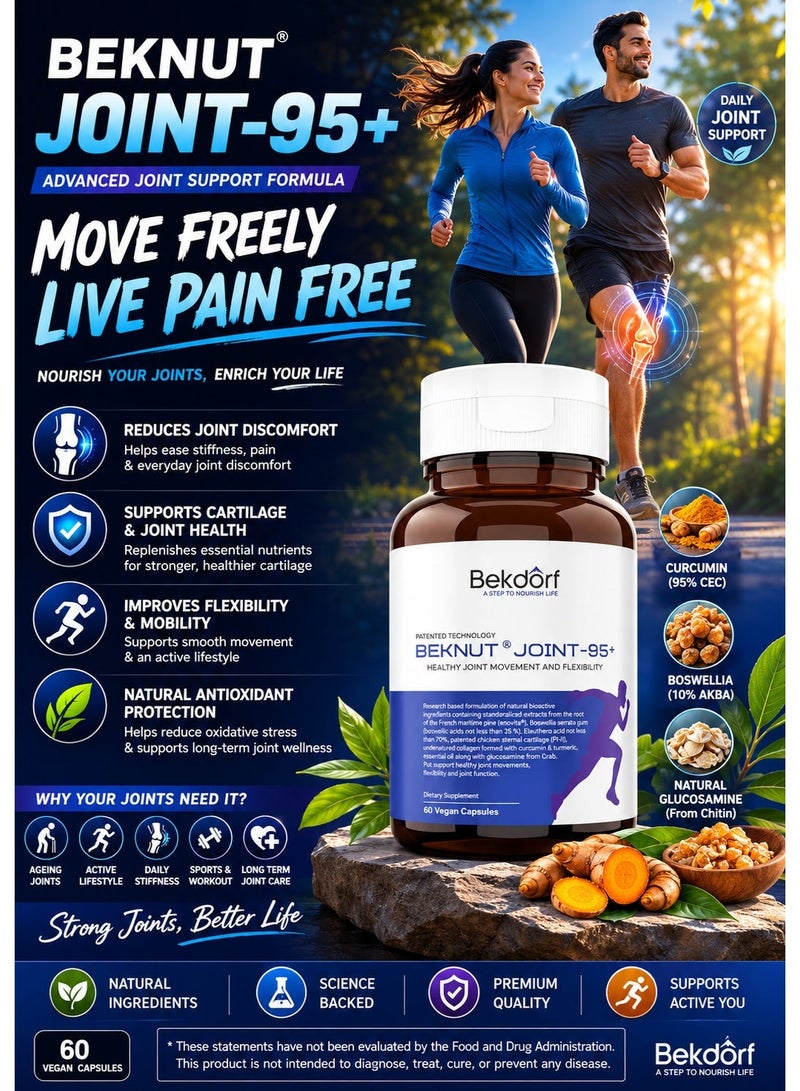 Bekdorf Joint 95+ (Bioactive Curcumin, Boswellia & Glucosamine)Natural Joint Health Rejuvenator,Relieve joint and muscle pain naturally,Patented Technology-60 Vegan Capsules - Image 2