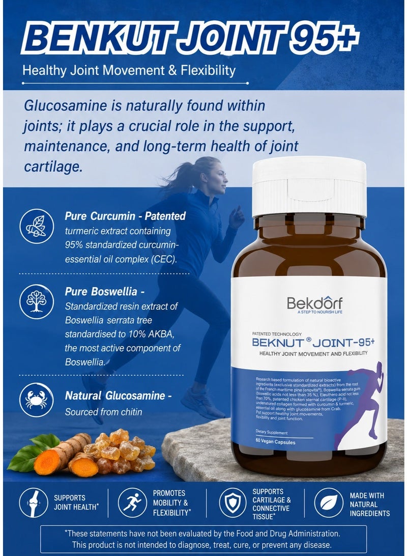 Bekdorf Joint 95+ (Bioactive Curcumin, Boswellia & Glucosamine)Natural Joint Health Rejuvenator,Relieve joint and muscle pain naturally,Patented Technology-60 Vegan Capsules - Image 5