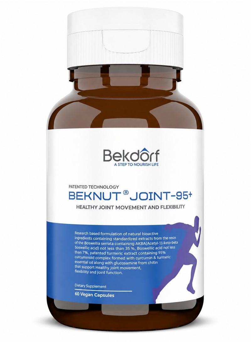 Bekdorf Joint 95+ (Bioactive Curcumin, Boswellia & Glucosamine)Natural Joint Health Rejuvenator,Relieve joint and muscle pain naturally,Patented Technology-60 Vegan Capsules - Image 1