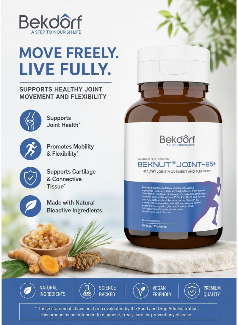 Bekdorf Joint 95+ (Bioactive Curcumin, Boswellia & Glucosamine)Natural Joint Health Rejuvenator,Relieve joint and muscle pain naturally,Patented Technology-60 Vegan Capsules - Image 4