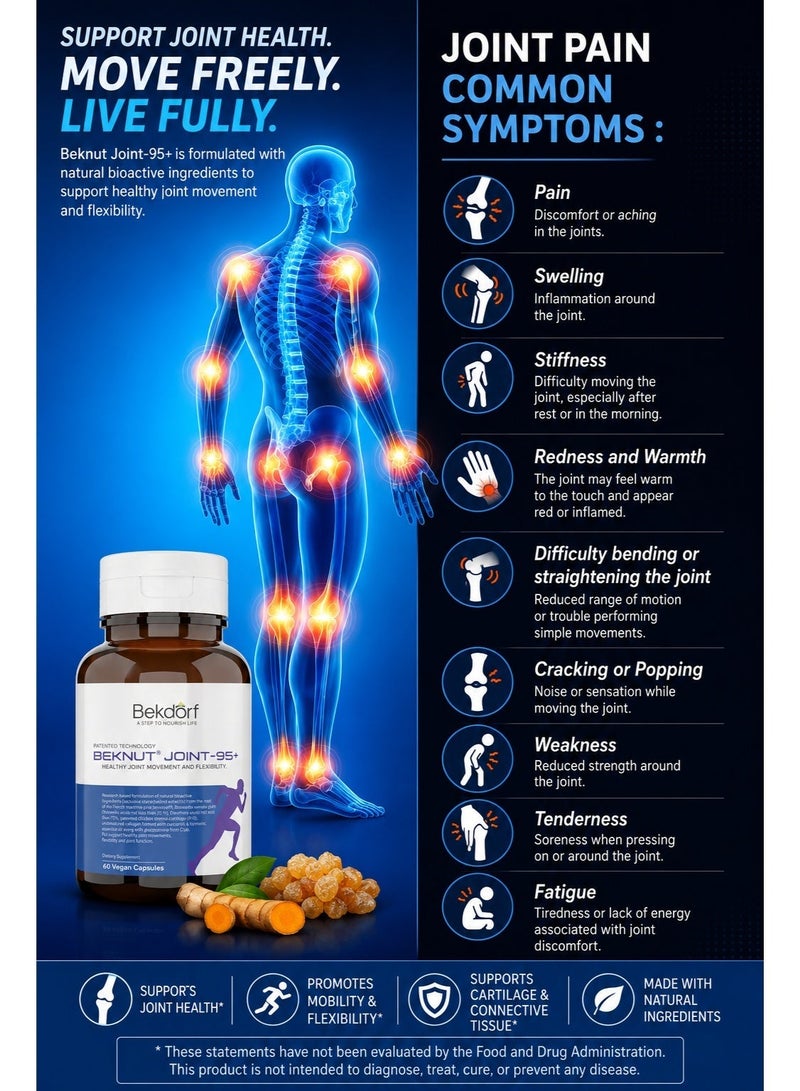 Bekdorf Joint 95+ (Bioactive Curcumin, Boswellia & Glucosamine)Natural Joint Health Rejuvenator,Relieve joint and muscle pain naturally,Patented Technology-60 Vegan Capsules - Image 3