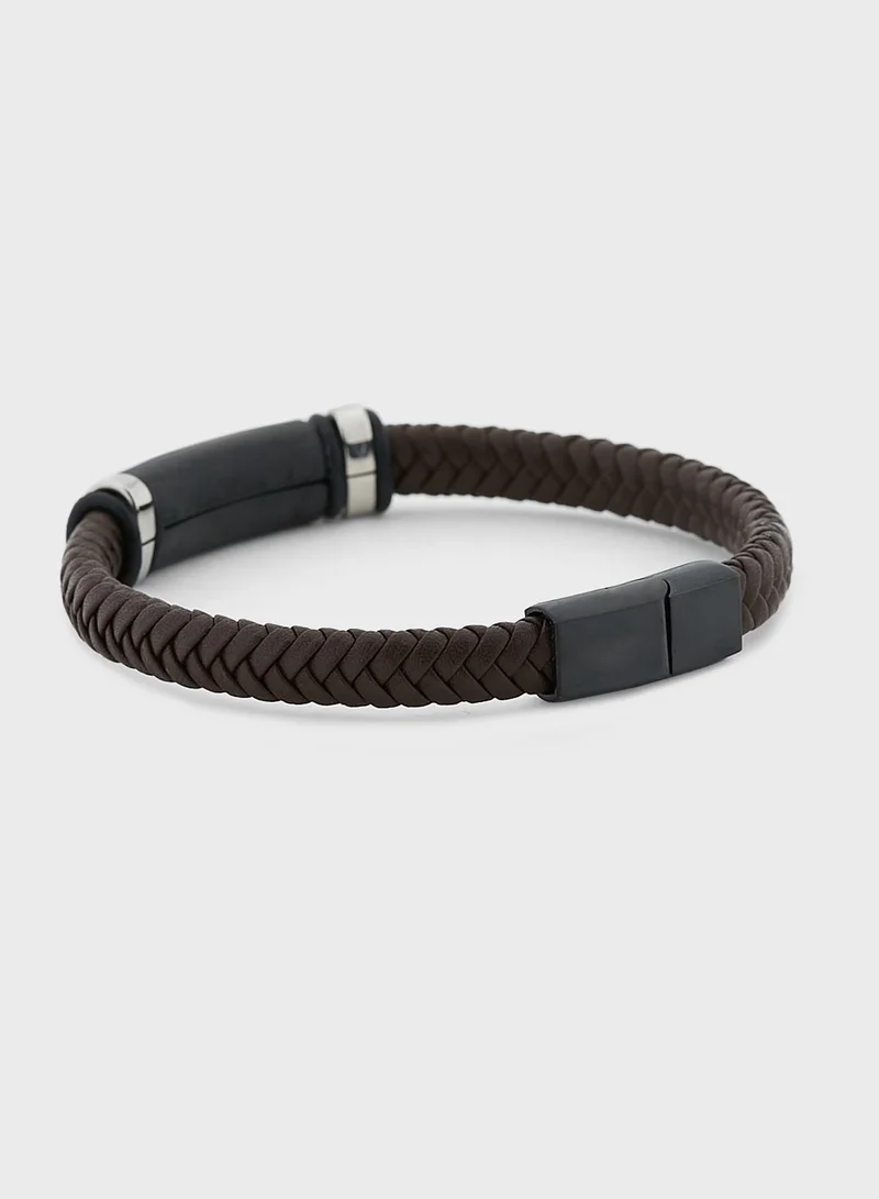Robert Wood Genuine Leather Braided Bracelet In Gift Box