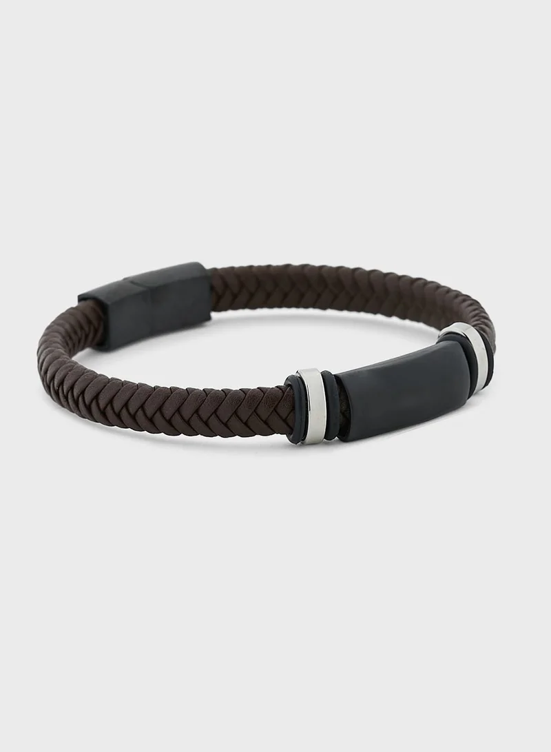 Robert Wood Genuine Leather Braided Bracelet In Gift Box