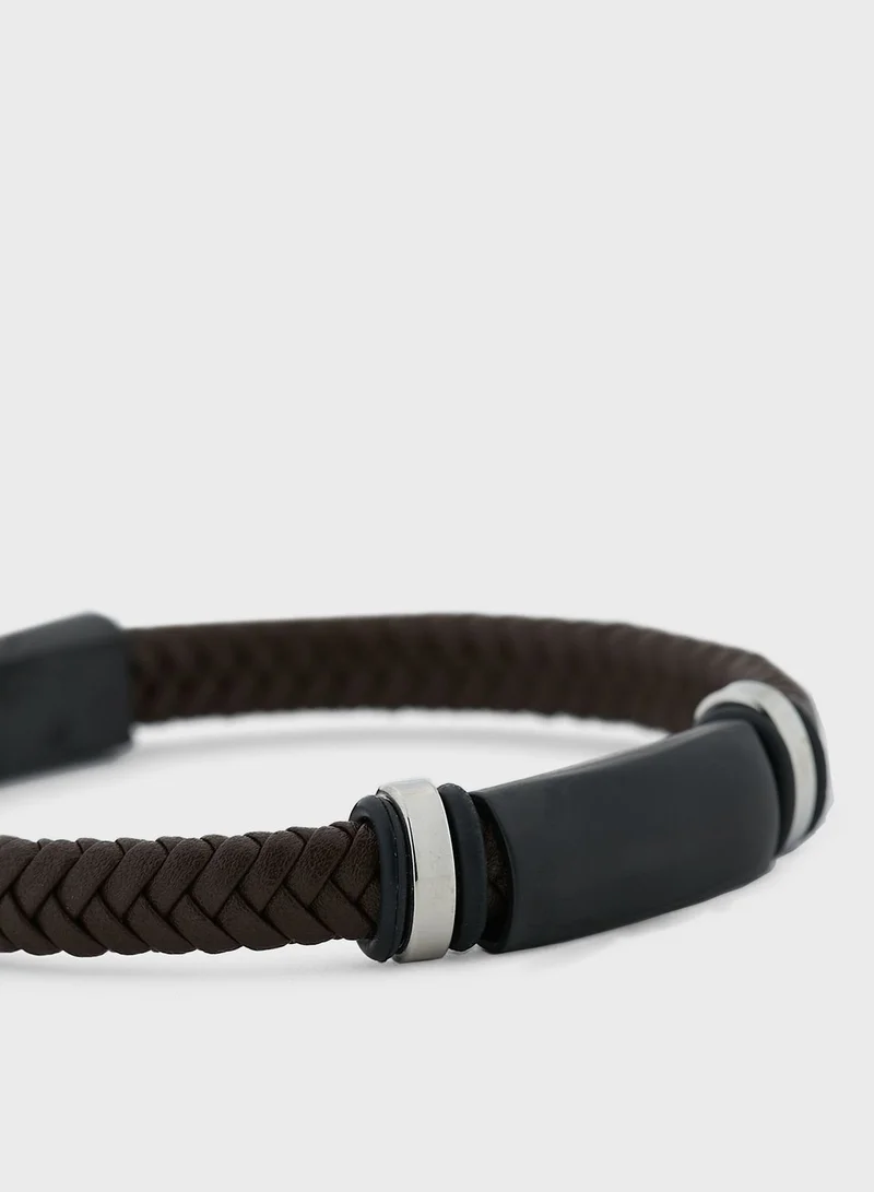 Robert Wood Genuine Leather Braided Bracelet In Gift Box