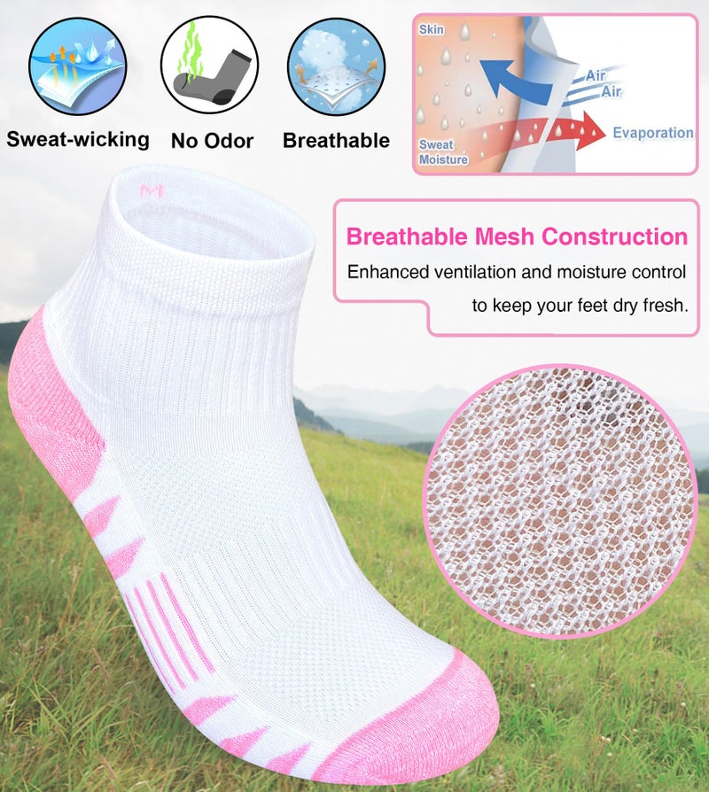 Heyoboy Womens Ankle Anti-blister Thick Cushioned Cotton Wicking Hiking Athletic Running Socks 5 Pairs - Image 4