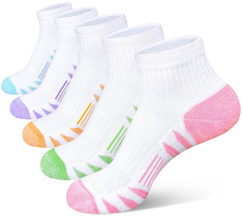 Heyoboy Womens Ankle Anti-blister Thick Cushioned Cotton Wicking Hiking Athletic Running Socks 5 Pairs - Image 1