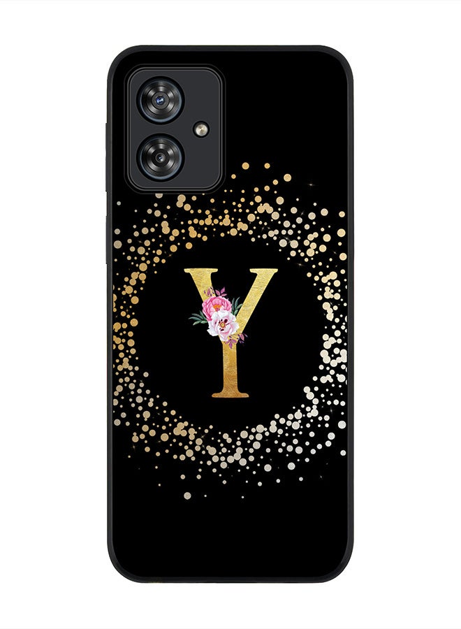Stylizedd Rugged Black Case for Motorola Moto G54 / Motorola Moto G54 Power / Motorola Moto G64 5G,Custom Monogram Initial Letter Floral Alphabet - Y (Black) - Image 1