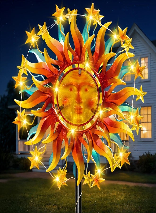 VISFLAIR 60.3'' Garden Solar Wind Spinner, Sun Outdoor Metal Wind Sculpture 360° Kinetic Windmills with Vine String Shining LED Lights for Patio, Lawn & Garden Decoration - Image 1