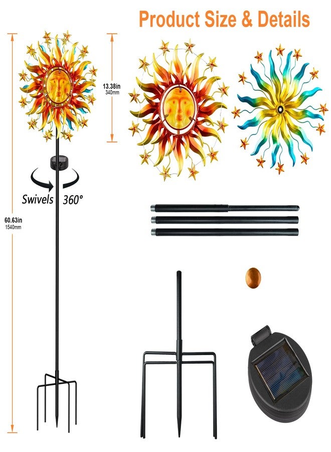 VISFLAIR 60.3'' Garden Solar Wind Spinner, Sun Outdoor Metal Wind Sculpture 360° Kinetic Windmills with Vine String Shining LED Lights for Patio, Lawn & Garden Decoration - Image 3