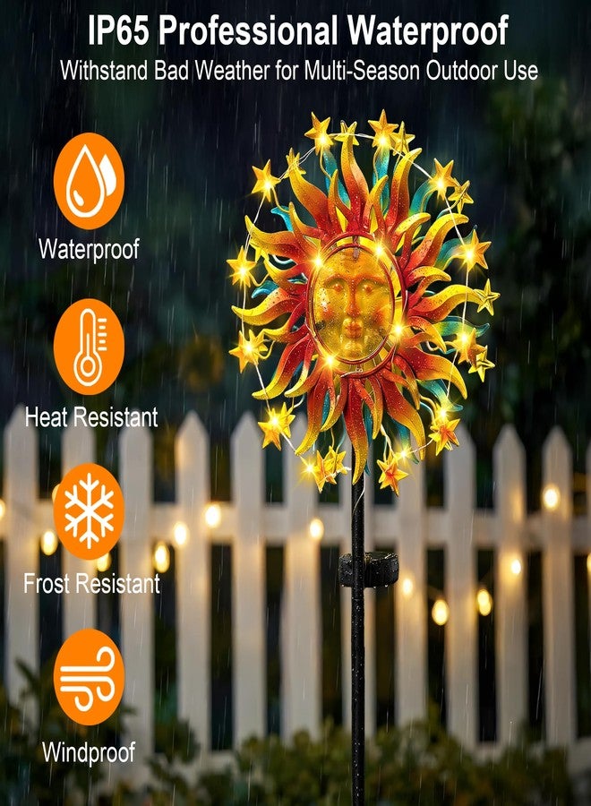 VISFLAIR 60.3'' Garden Solar Wind Spinner, Sun Outdoor Metal Wind Sculpture 360° Kinetic Windmills with Vine String Shining LED Lights for Patio, Lawn & Garden Decoration - Image 4