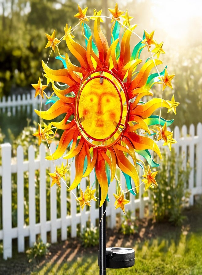 VISFLAIR 60.3'' Garden Solar Wind Spinner, Sun Outdoor Metal Wind Sculpture 360° Kinetic Windmills with Vine String Shining LED Lights for Patio, Lawn & Garden Decoration - Image 5