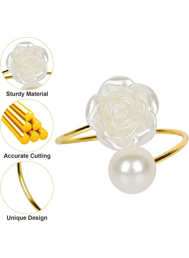 MVAQKLM  Napkin Rings, White Rose Pearl Dining Table Napkin Ring Holder, Vintage Paper Towel Rings for Valentine's Day Wedding Banquet Home Table Decorations (6 Pcs)  - Image 2