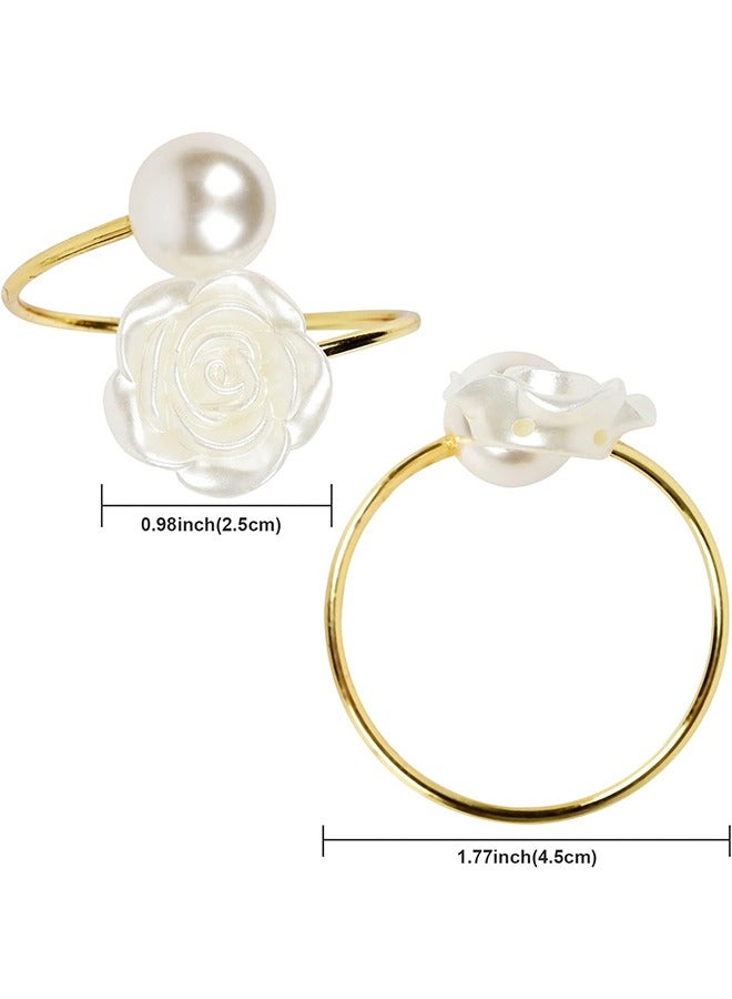 MVAQKLM  Napkin Rings, White Rose Pearl Dining Table Napkin Ring Holder, Vintage Paper Towel Rings for Valentine's Day Wedding Banquet Home Table Decorations (6 Pcs)  - Image 5