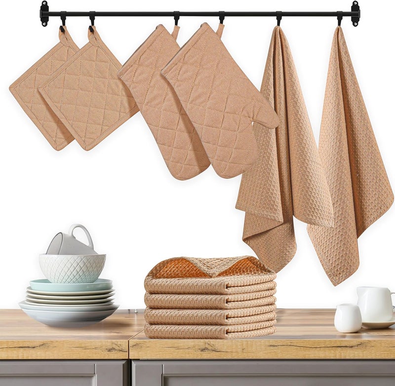 Native Fab 10-Piece Kitchen Set – Features Oven Mitts, Potholders, Kitchen Towels & Dishcloths, Heat Resistant, Durable Cotton, Perfect for Cooking, Baking, and Everyday Kitchen Tasks - Beige - Image 1
