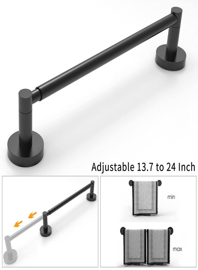 Ruacq Adjustable Towel Bar 13.7 to 24 Inch Bathroom Single Towel Bar Black Stainless Steel Modern Wall Mounted Round Towel Holders, Matte Black - Image 4