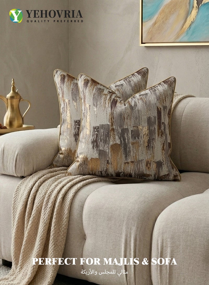 ياخوفريا سم تصميم ذهبي عصري ناعم وعالي الجودة لديكور الصوفا والمجلس45×45أغطية وسائد فاخرة قطعتين - Image 2