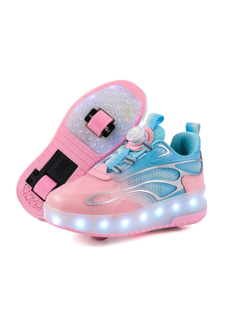 MIXSNOW أحذية التزلج على الجليد مع عجلات أدى ضوء لون أحذية التزلج على الجليد هدية مفاجأة الفتيان والفتيات أحذية التزلج على الجليد لامعة - الوردي - Image 1