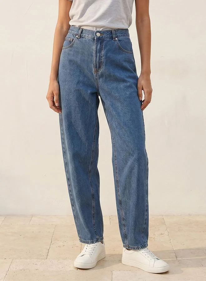 سبلاش فيڤ Denim Barrel Fit Button Closure Cotton Twisted Seam Jeans