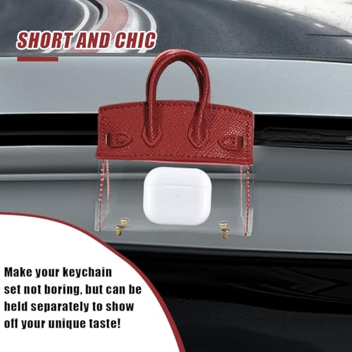 DUSCOKE Mini Creative Handbag Car Key Case, Exquisite Transparent Key Chain Holder Bag, Cute Key Fob Keychain Case Small Handbag for Woman Girl (Red) - Image 5
