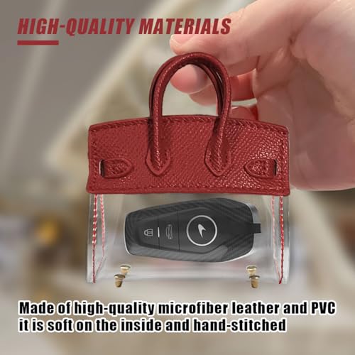 DUSCOKE Mini Creative Handbag Car Key Case, Exquisite Transparent Key Chain Holder Bag, Cute Key Fob Keychain Case Small Handbag for Woman Girl (Red) - Image 3