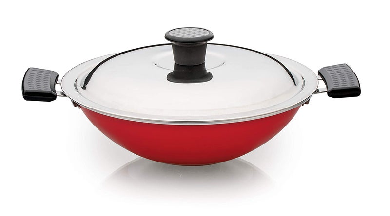 SOWBAGHYA Non Stick Aluminium Deep Appakadai - Red - Appam Maker Non Stick with Lid - Appam Chatty Non Stick - Appachatti - Appam Kadai - Ideal for Indian Cooking (Aluminium, 2.6 mm Thickness) - Image 1