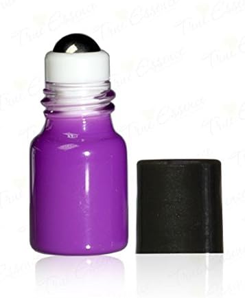 True Decor True Essence 2 ml, 5/8 Dram Purple Glass Micro Mini Roll-on Glass Bottles with Metal Roller Balls & BPA Free Black Caps. - Refillable Aromatherapy Essential Oil Roll On (12) 